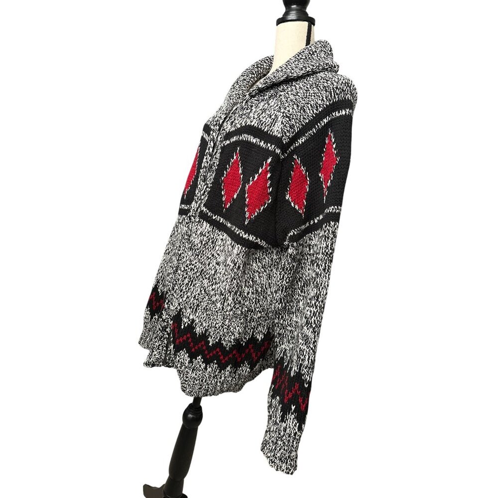 American Eagle Sweater Cardigan Full Zip Red Diamond Pattern Unlined Size XL - Picture 4 of 7
